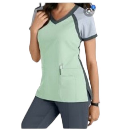 Grey's Anatomy Tops - Grey's Anatomy Active Scrub Top Womens XXS Gray Green V-Neck Short Sleeve